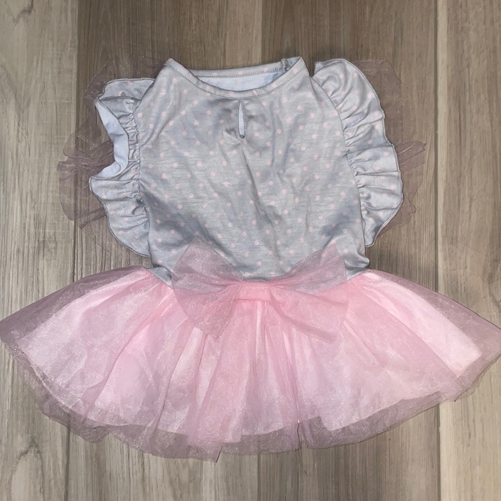 Medium Small Dog, gray with pink dots and tutu Dress